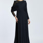 Semi-Embroidered Shoulder Detailed Long Sleeve Long Evening Dress