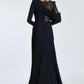 Semi-Embroidered Shoulder Detailed Long Sleeve Long Evening Dress