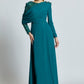 Semi-Embroidered Shoulder Detailed Long Sleeve Long Evening Dress