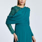 Semi-Embroidered Shoulder Detailed Long Sleeve Long Evening Dress