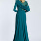 Semi-Embroidered Shoulder Detailed Long Sleeve Long Evening Dress