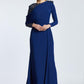 Semi-Embroidered Shoulder Detailed Long Sleeve Long Evening Dress