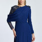 Semi-Embroidered Shoulder Detailed Long Sleeve Long Evening Dress