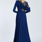 Semi-Embroidered Shoulder Detailed Long Sleeve Long Evening Dress