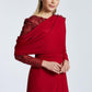 Semi-Embroidered Shoulder Detailed Long Sleeve Long Evening Dress