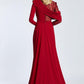 Semi-Embroidered Shoulder Detailed Long Sleeve Long Evening Dress