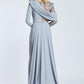 Semi-Embroidered Shoulder Detailed Long Sleeve Long Evening Dress