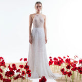 Floral Neck Strappy White Wedding Dress - 2059W