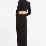 Rhinestone Embroidered Satin Long Sleeve Top - Long Skirt Suit - 3024C