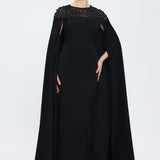 Judge Collar Stone Embroidered Hijab Evening Dress