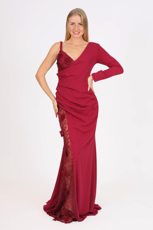 Lace One Sleeve Long Evening Dress - 4052C