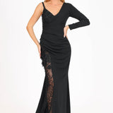 Lace One Sleeve Long Evening Dress - 4052C