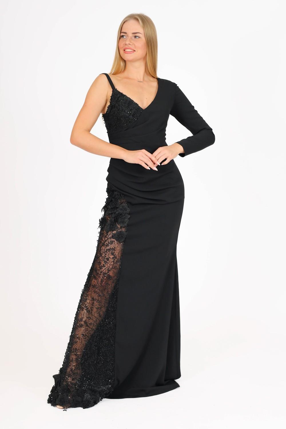 Lace One Sleeve Long Evening Dress