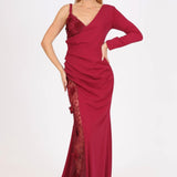 Lace One Sleeve Long Evening Dress - 4052C