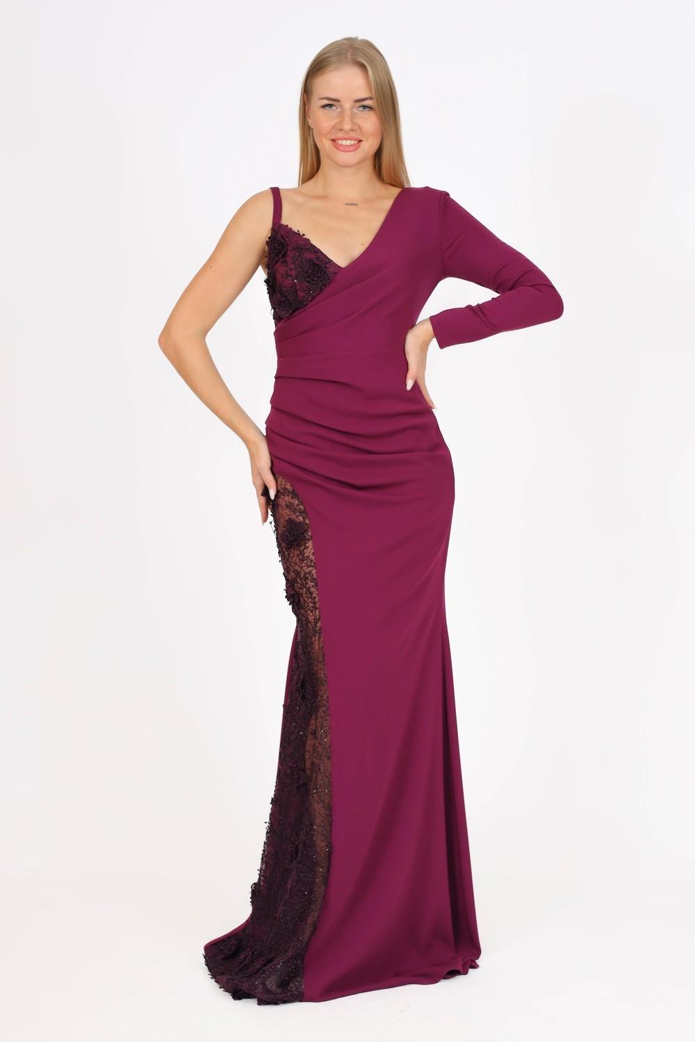 Lace One Sleeve Long Evening Dress