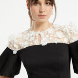 Lace Embroidered Puff Sleeves Long Evening Dress
