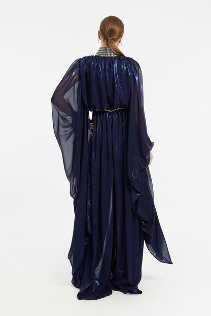 Lacquered Chiffon Veiling Evening Dress