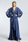 V-Neck Long Balloon Sleeve Draped Long Evening Dress