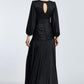 V-Neck Long Balloon Sleeve Draped Long Evening Dress