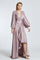 V-Neck Long Balloon Sleeve Draped Long Evening Dress