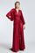 V-Neck Long Balloon Sleeve Draped Long Evening Dress