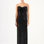 Long Evening Dress with Chain Straps Strapless Collar Slits