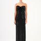 Long Evening Dress with Chain Straps Strapless Collar Slits