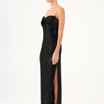 Long Evening Dress with Chain Straps Strapless Collar Slits