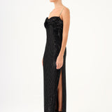 Long Evening Dress with Chain Straps Strapless Collar Slits