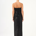 Long Evening Dress with Chain Straps Strapless Collar Slits