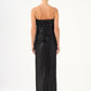 Long Evening Dress with Chain Straps Strapless Collar Slits