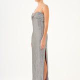 Long Evening Dress with Chain Straps Strapless Collar Slits