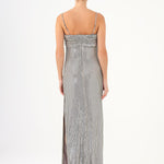 Long Evening Dress with Chain Straps Strapless Collar Slits