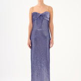 Long Evening Dress with Chain Straps Strapless Collar Slits