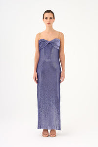 Long Evening Dress with Chain Straps Strapless Collar Slits