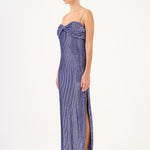 Long Evening Dress with Chain Straps Strapless Collar Slits