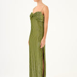 Long Evening Dress with Chain Straps Strapless Collar Slits