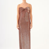 Long Evening Dress with Chain Straps Strapless Collar Slits