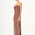 Long Evening Dress with Chain Straps Strapless Collar Slits