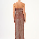 Long Evening Dress with Chain Straps Strapless Collar Slits