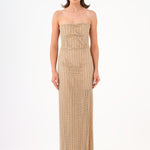 Long Evening Dress with Slits and Stone Embroidery