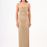 Long Evening Dress with Slits and Stone Embroidery