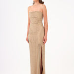 Long Evening Dress with Slits and Stone Embroidery