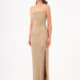 Long Evening Dress with Slits and Stone Embroidery