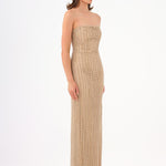 Long Evening Dress with Slits and Stone Embroidery