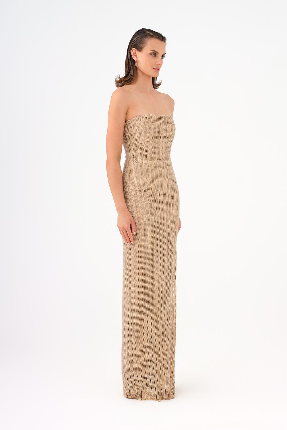 Long Evening Dress with Slits and Stone Embroidery