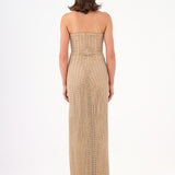 Long Evening Dress with Slits and Stone Embroidery