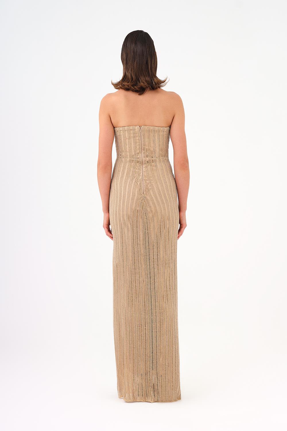 Long Evening Dress with Slits and Stone Embroidery