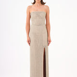 Long Evening Dress with Slits and Stone Embroidery