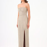 Long Evening Dress with Slits and Stone Embroidery